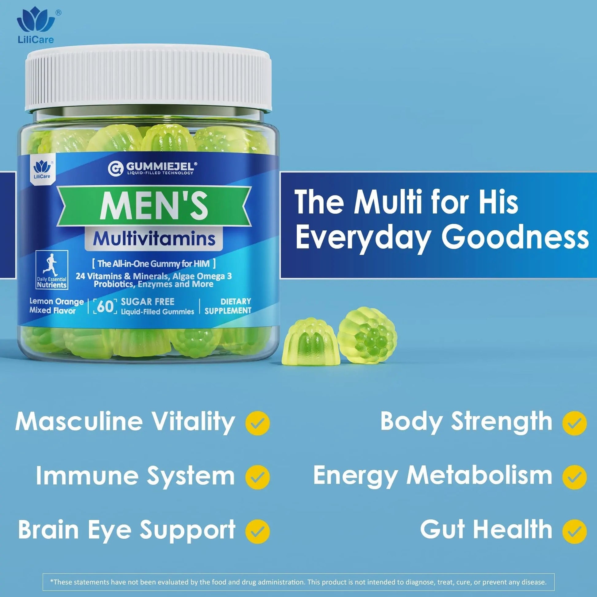Mens Multivitamins Gummies, Methylated Multivitamin for Men, B Complex, Minerals, Vegan Omega 3, Probiotic, Enzyme LILICAREBuy Supplements Australia