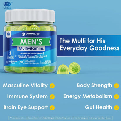 Mens Multivitamins Gummies, Methylated Multivitamin for Men, B Complex, Minerals, Vegan Omega 3, Probiotic, Enzyme LILICAREBuy Supplements Australia