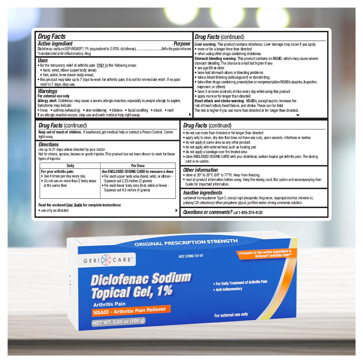 Topical Arthritis Pain Relief Gel Diclofenac Sodium 1% (NSAID) by GeriCare- Hand Wrist Elbow Foot Ankle Knee Extra-Strength Arthritis Pain Reliever- Anti-inflammatory Arthritis Pain Treatment- 3.53oz GeriCareBuy Supplements Australia