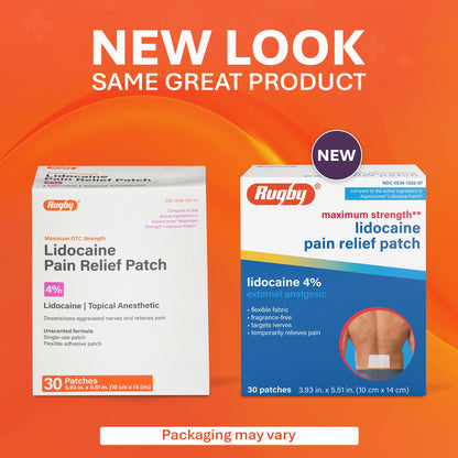 Rugby Maximum Strength Lidocaine Pain Relief Patch - 4% Lidocaine - Topical Anesthetic - Unscented - 30 Patches (1 Pack) RUGBY LABORATORIESBuy Supplements Australia