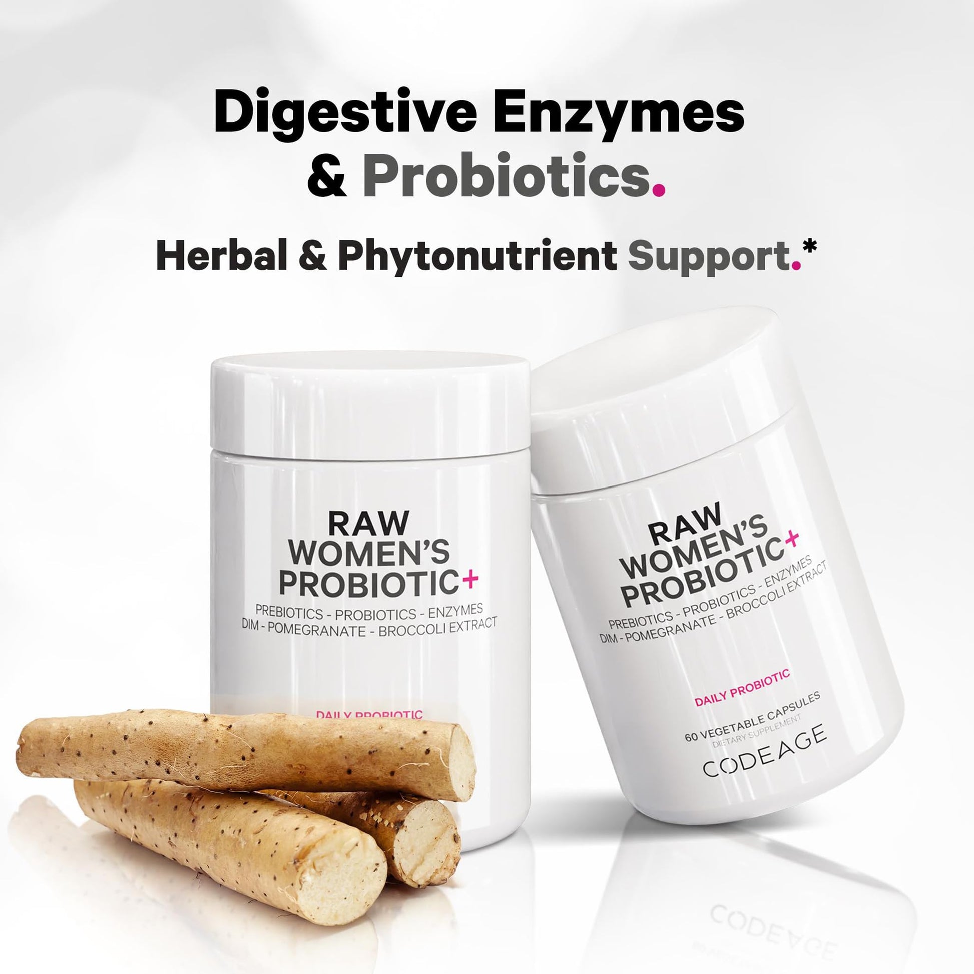 Codeage Raw Women’s Probiotic+ Supplement - 34 Probiotic Strains, 100 Billion CFUs, Digestive Enzymes, Prebiotic Blend, DIM, Herbal Extracts, Phytonutrients - Non-GMO - 30 Capsules CodeageBuy Supplements Australia