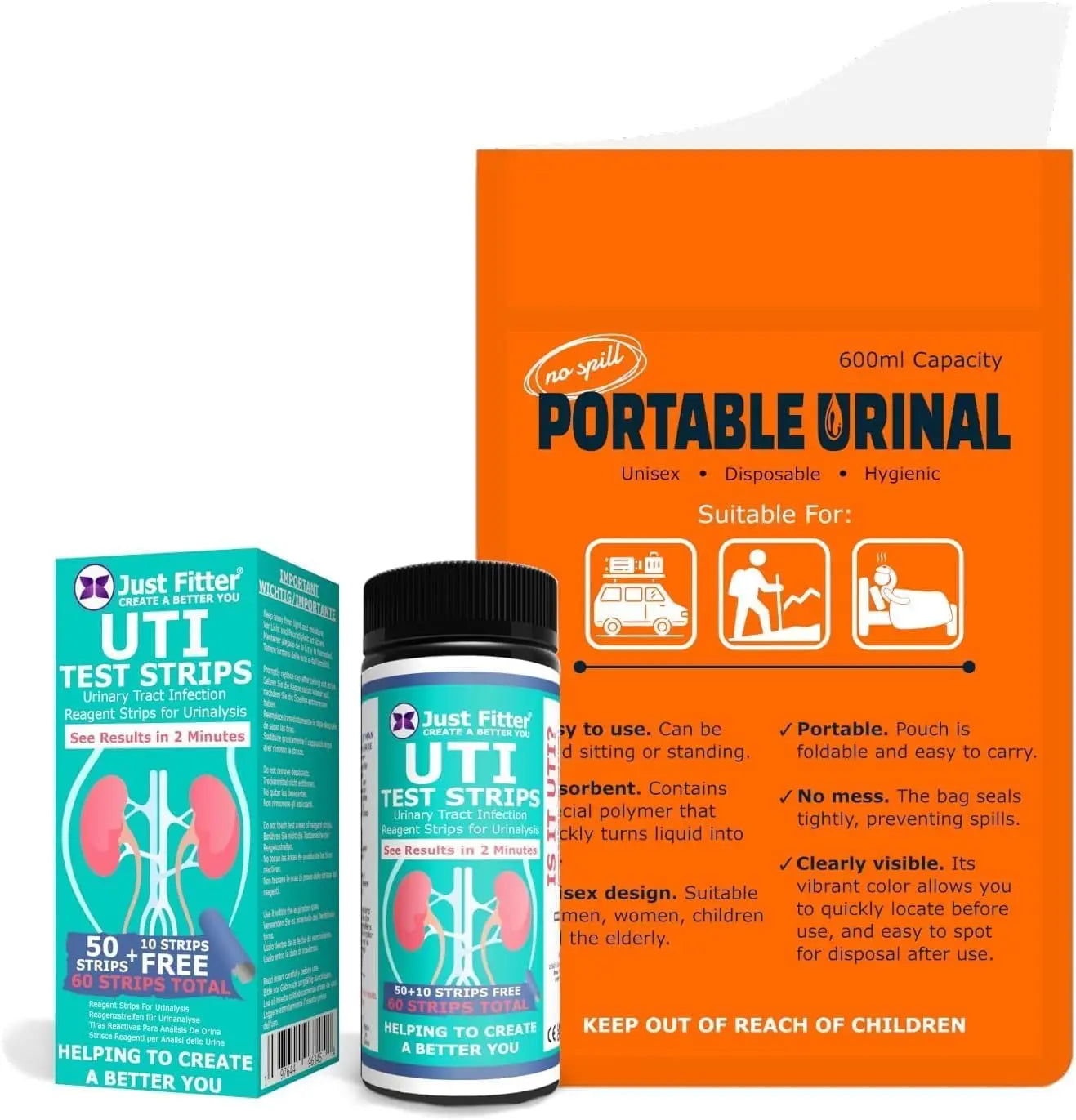 UTI Kit – UTI Test Strips with Emergency Urination Support Bags, 60 Urinary Tract Infection Test Strips with 6 Portable Disposable Urine Bags, Home Urinalysis Test for Leukocytes & Nitrites Just FitterBuy Supplements Australia