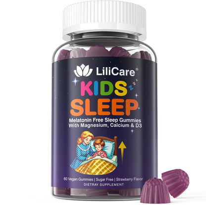 Kids Sleep Gummies - Magnesium Glycinate Gummies, Melatonin Free Sleep Aid | Magnesium, Calcium, D3, B6, L Theanine