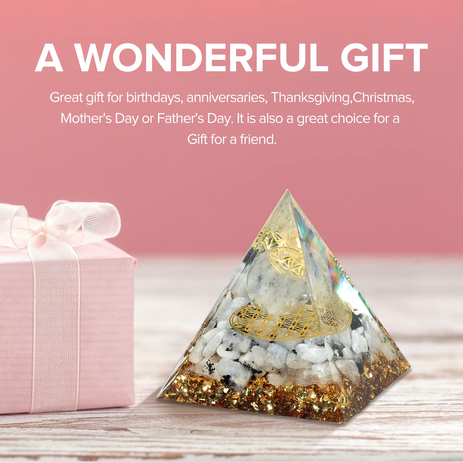 Hopeseed Orgone Pyramid for Positive Energy, Orgonite Rainbow Moonstone&White Crystal HopeseedBuy Supplements Australia