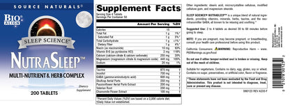 Source Naturals NutraSleep, Melatonin-Free Multi-Nutrient & Herb Complex, Vegetarian Formula for Relaxation Support - 200 Tablets Source NaturalsBuy Supplements Australia