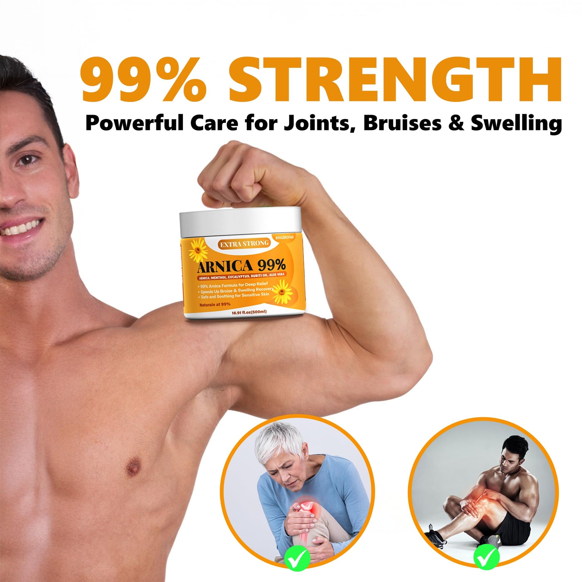 Bingbrofam Arnica Cream 99% Extra Strength Gel Pain Relief for Fast Healing Thin Skin, Seniors Bruises with Menthol, Swelling, Soothing Massage, 16.9 Oz BingbrofamBuy Supplements Australia