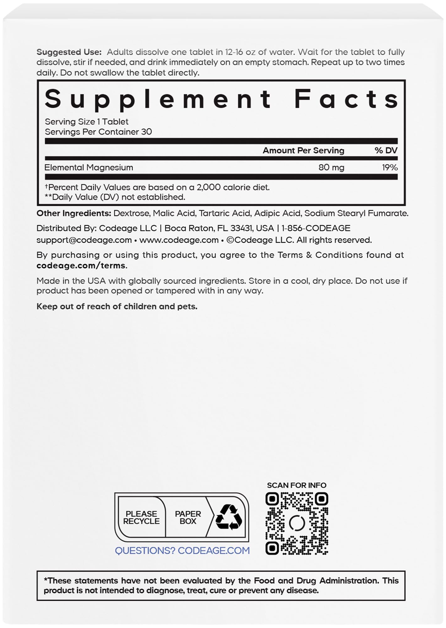 Codeage Molecular Hydrogen Supplement - Fast-Dissolving 12 PPM Hydrogen Water Tablets with Elemental Magnesium - Hydration Tablet Body Function - Unflavored, Vegan, Non-GMO, Gluten-Free - 30 Tablets CodeageBuy Supplements Australia