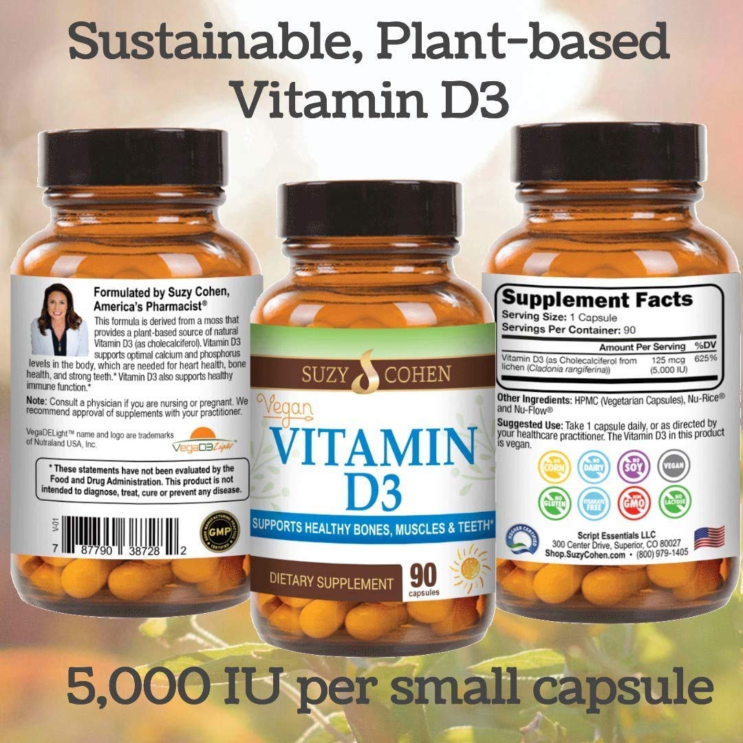 Script Essentials Vegan Vitamin D3 5,000 IU for Healthy Muscle Function, Bone Health, and Immune Support - Non-GMO, Gluten Free and Kosher Certified - 90 Servings Script EssentialsBuy Supplements Australia