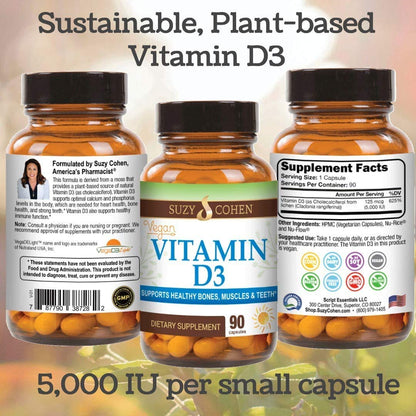 Script Essentials Vegan Vitamin D3 5,000 IU for Healthy Muscle Function, Bone Health, and Immune Support - Non-GMO, Gluten Free and Kosher Certified - 90 Servings Script EssentialsBuy Supplements Australia