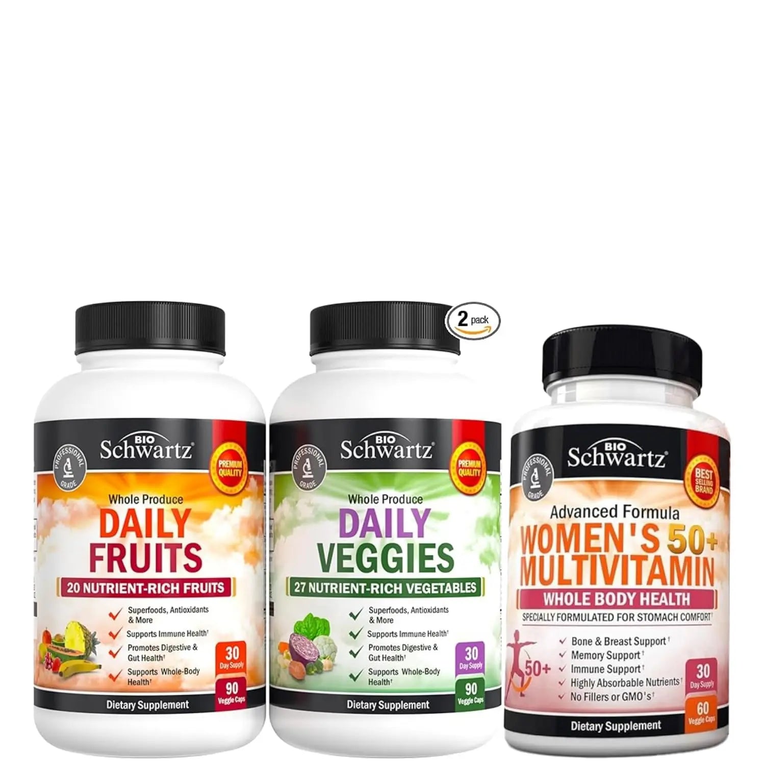 BioSchwartz Daily Fruits and Veggies Supplement for Women and Men (1 Month Supply) Plus Daily Multivitamin BioSchwartz