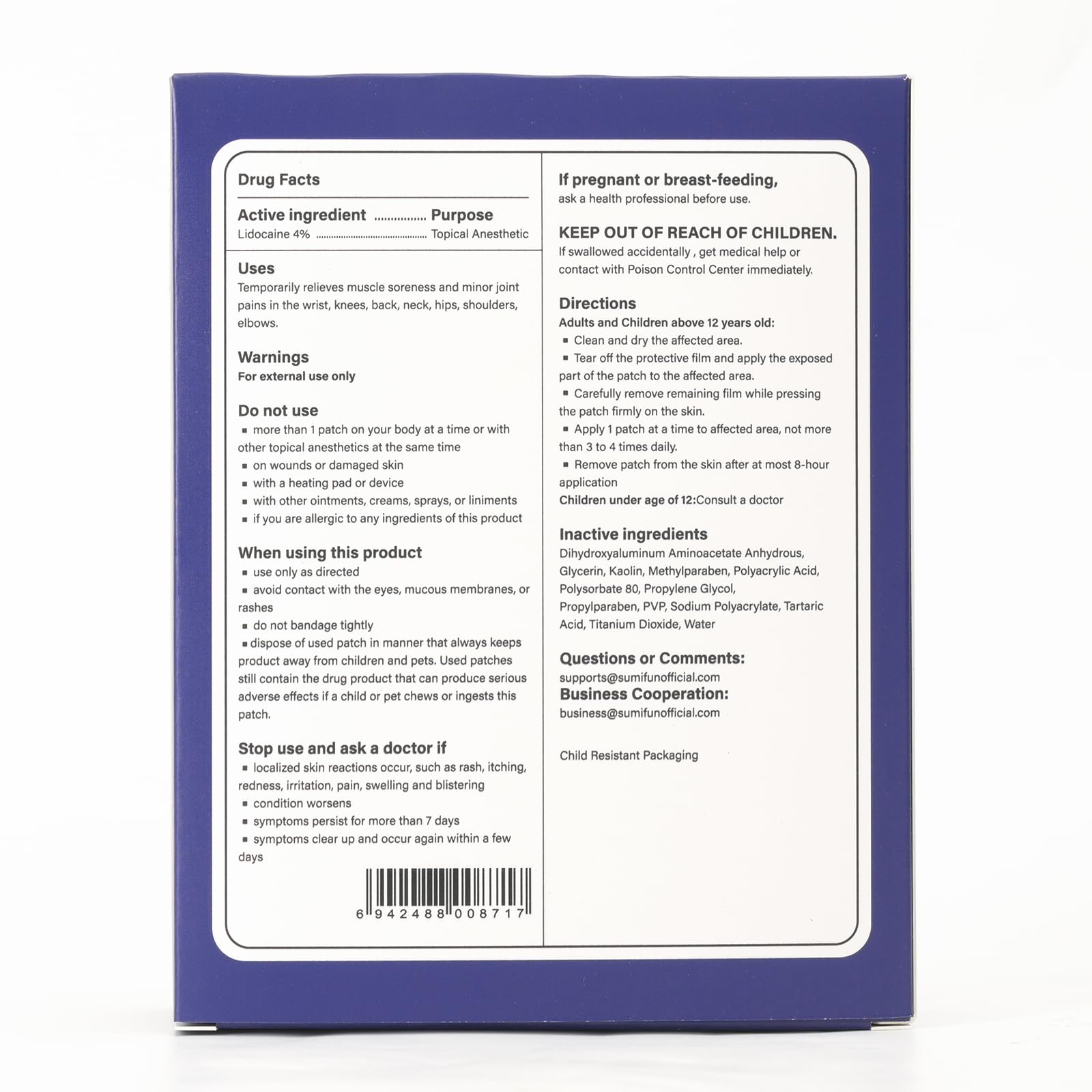 Sumifun 4% Lidocaine XL Pain Patches | Extra Large 4.72"x7.87" for Full Back & Thigh Coverage | Maximum Strength OTC Numbing | 8-Hour Medical Adhesion (X-Large, Count, 9) SumifunBuy Supplements Australia