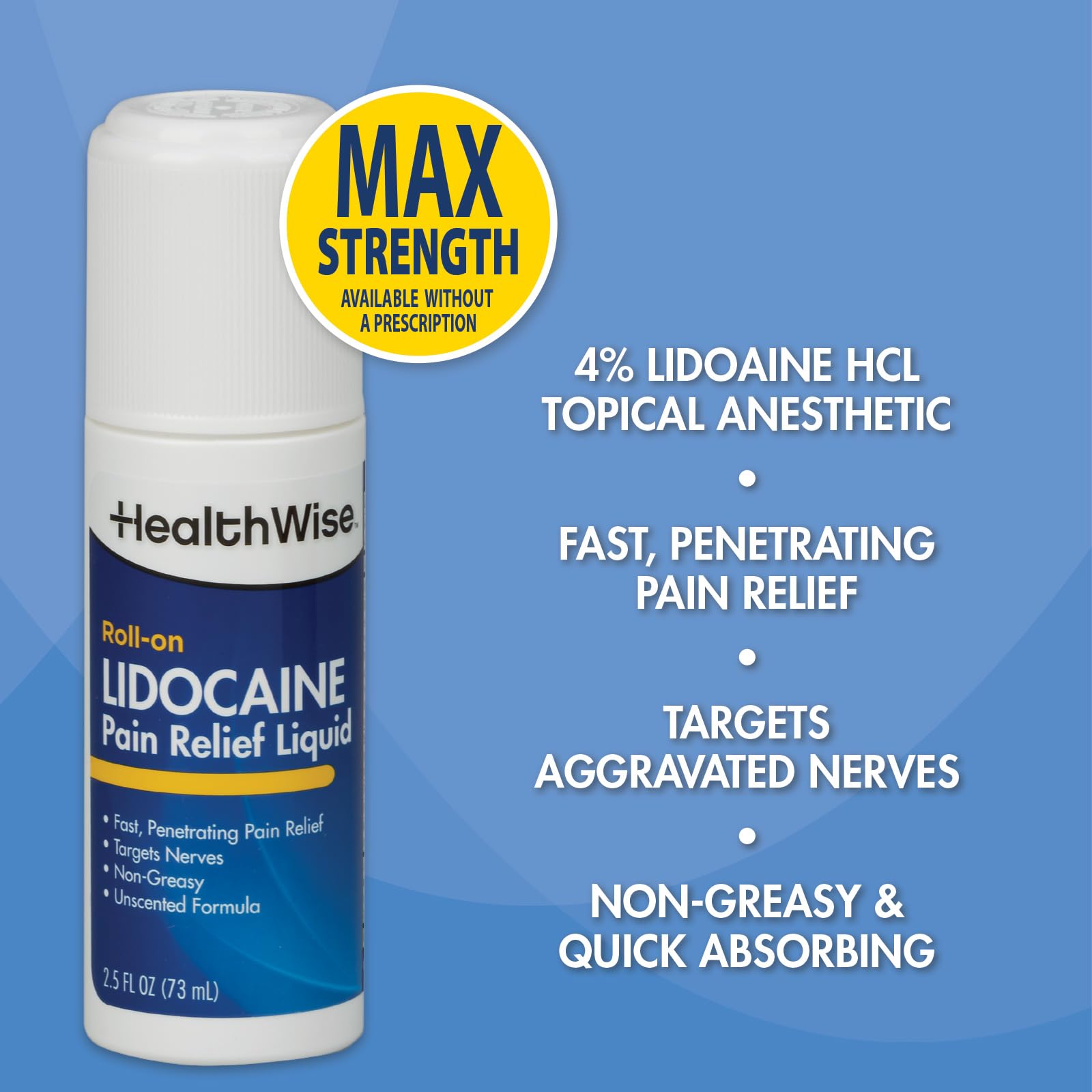 HealthWise 4% Lidocaine Roll-On | OTC Strength | Pain Relief Liquid | 2.5 oz. 73 mL | Non-Greasy, Unscented Formula | Topical Anesthetic HealthWiseBuy Supplements Australia