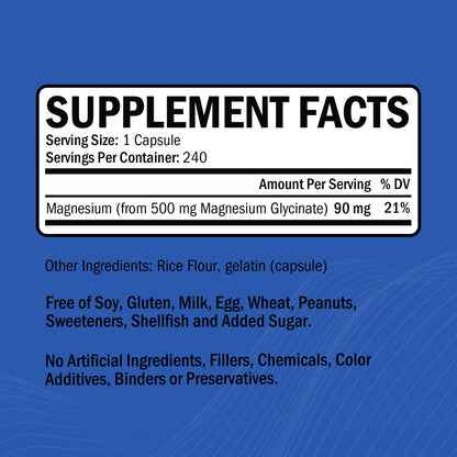 Magnesium Glycinate - High Absorption Magnesium Supplement 500mg Per Serving for Stress Relief, Sleep, Heart and Bone Health, Nerve Support - Non-GMO, Gluten-Free, Gentle on Stomach, 240 Capsules GOODBIOBuy Supplements Australia