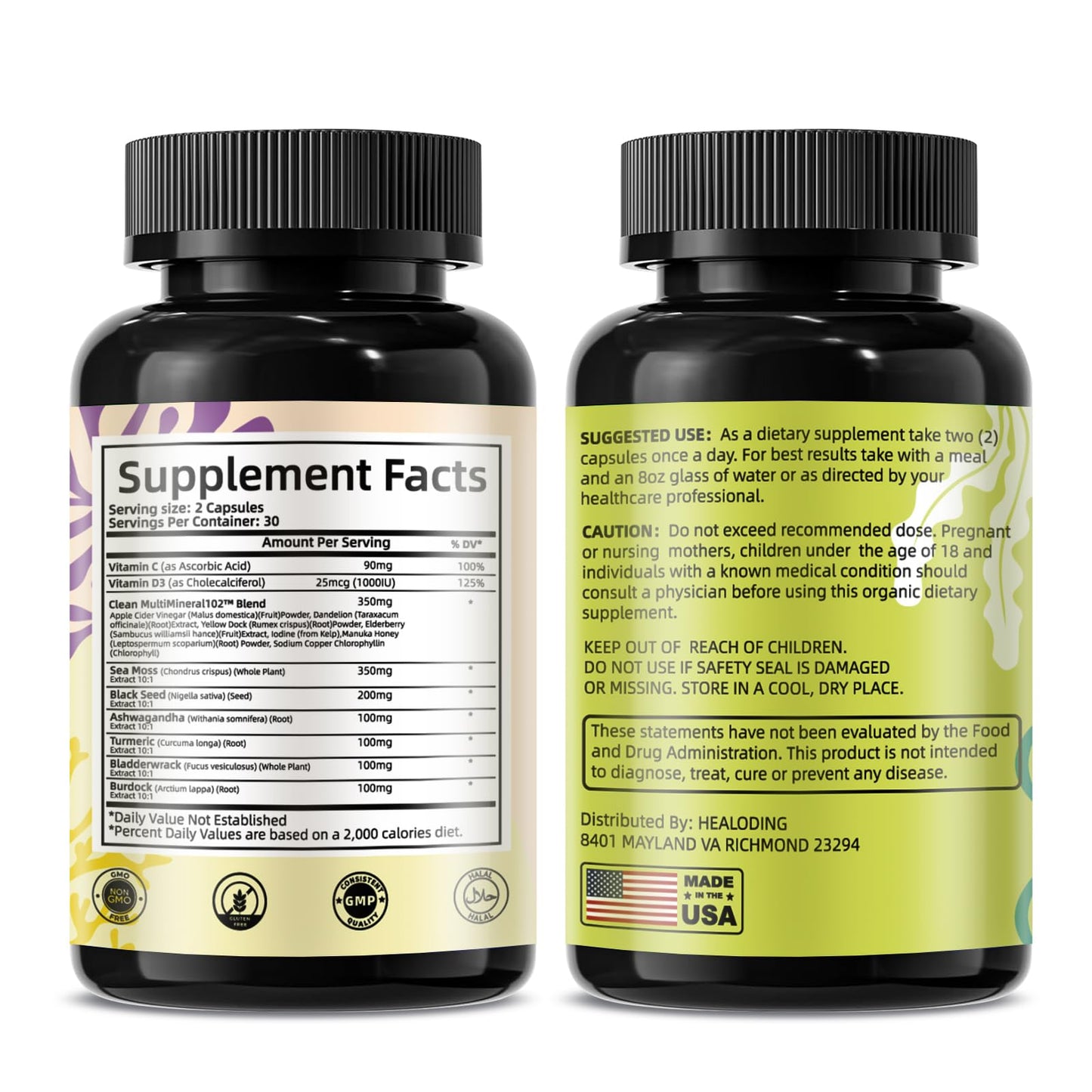 HEALOADING Sea Moss Capsules：Wildcrafted Organic Irish Seamoss & Bladderwack - Rich in Minerals, Supports Thyroid Health, Digestion, Skin & Immune System - Vegan, Non-GMO HEALOADINGBuy Supplements Australia