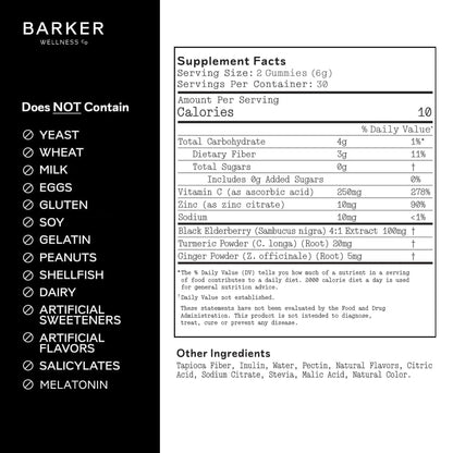 Barker Wellness Immunity Gummies with Vitamin C, Zinc, Elderberry, Turmeric & Ginger for Daily Immune Support | Vegan, Sugar-Free, Lemon-Lime Flavor | Seasonal Wellness Essentials, 60 Count Barker Wellness CoBuy Supplements Australia
