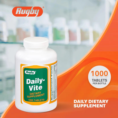 Rugby Daily-Vite Multivitamin Tablets, Gluten-Free Dietary Supplement for Adults, Supports Overall Health, No Artificial Flavors - 1000 Count (1 Pack) RUGBY LABORATORIES