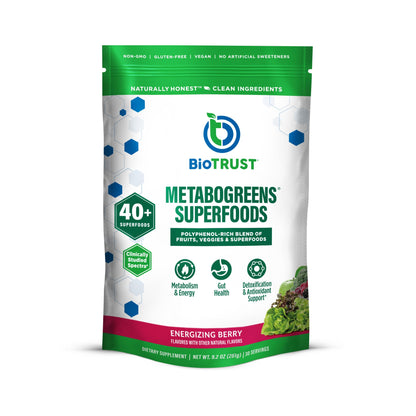 BioTrust Metabo Greens Superfood Powder - Super Greens Powder, Fruit & Veggie Blend with Clinically Studied Spectra - Non GMO, Soy Free, Gluten Free, Dairy Free, Energizing Berry Flavor (30 Servings) BioTrustBuy Supplements Australia