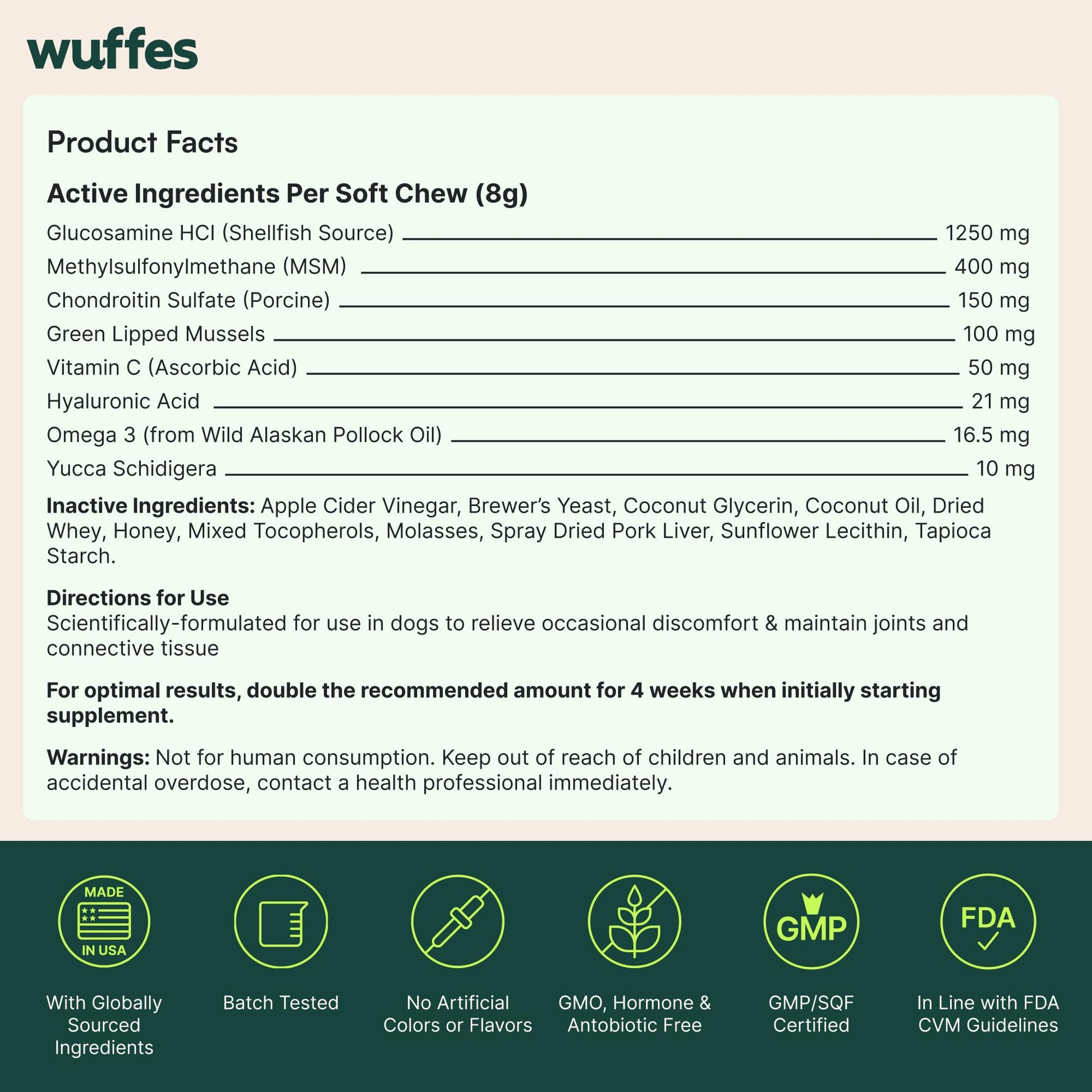 Wuffes Chewable Dog Hip & Joint Supplement - Glucosamine & Chondroitin Chews - Dog Joint Supplements & Vitamins - Extended Joint Care (Large Breed (Over 65 lbs), 60 Chews (Pack of 2)) WuffesBuy Supplements Australia