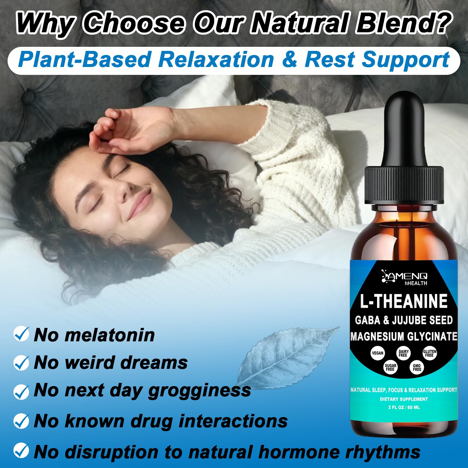 L Theanine Liquid Drops - Double Strength L-Theanine 200mg for Adults & Kids, Fast Absorption Gaba L-Theanine Supplements w. Magnesium & Jujube Seed for Nerve & Sleep, Relaxation & Mood Support丨Vegan AMENQ hHEALTHBuy Supplements Australia