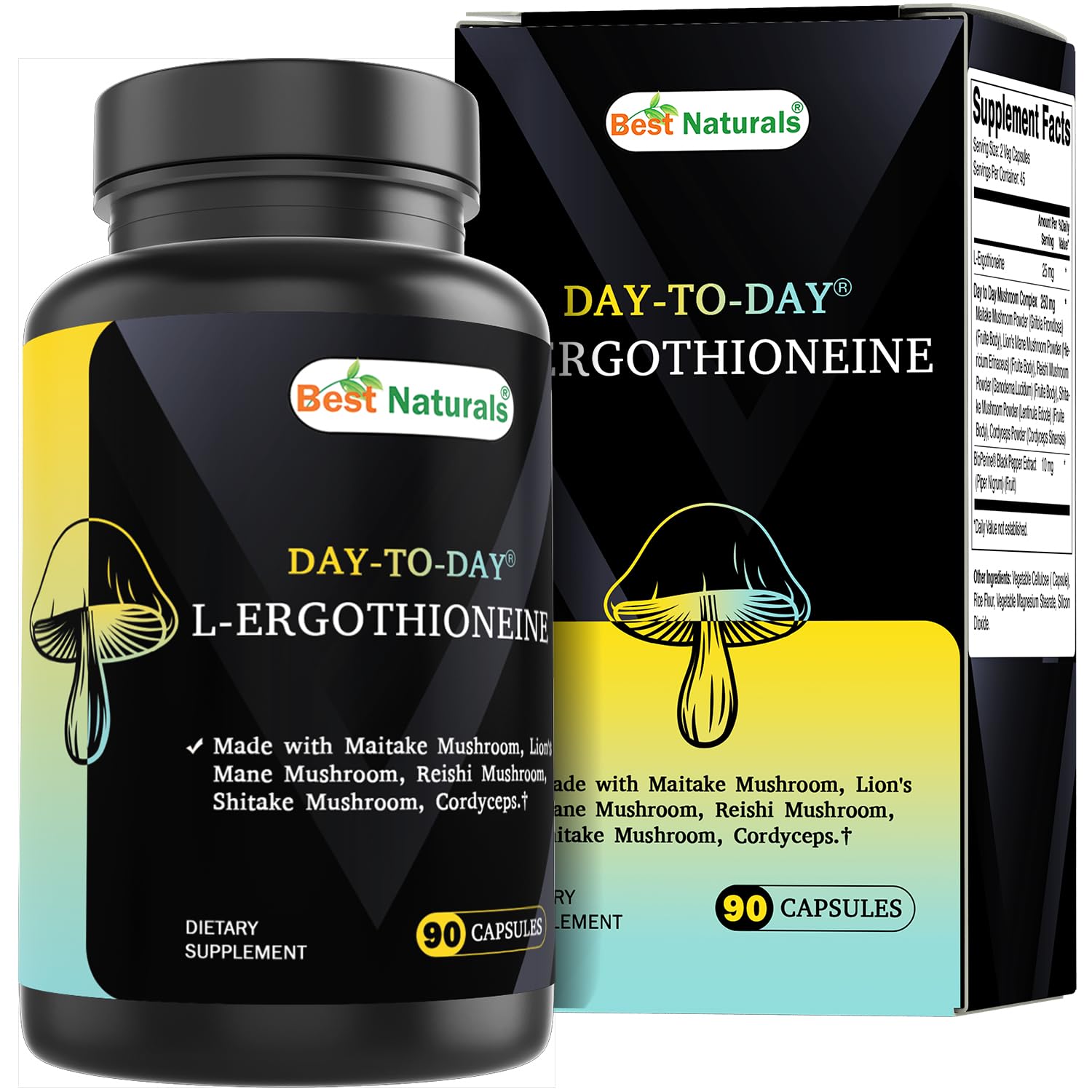 Best Naturals Day-to-Day L-Ergothioneine 25 mg with Maitake Mushrom, Lion's Mane Mushroom, Reishi Mushroom 90 Capsules Best NaturalsBuy Supplements Australia