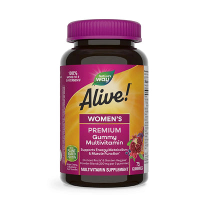 Nature’s Way Alive! Premium Women’s Gummy Multivitamin, Supports Energy Metabolism, Muscle Function*, B-Vitamins, Grape, Cherry, & Blueberry-Acai Flavored, 75 Gummies Nature's WayBuy Supplements Australia