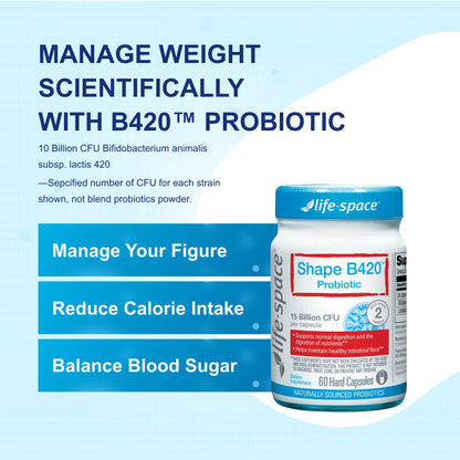 Life-Space Shape B420™ Probiotics, Clinically Studied Strains, Supplement for Women and Men Life-SpaceBuy Supplements Australia