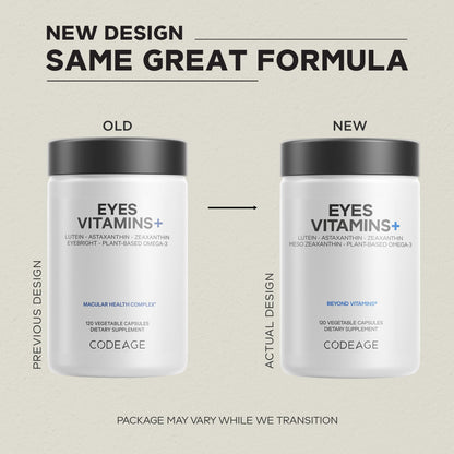 Codeage Eyes Vitamins - AREDS 2 Based Formula Supplement - 2-Month Supply - Vitamins A, C, E, Zinc, Lutein, Astaxanthin, Zeaxanthin, Eyebright, Marigold, Bilberry, Saffron, Omega-3-120 Capsules CodeageBuy Supplements Australia