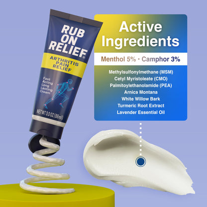 RUB ON RELIEF Arthritis Pain Relief Cream – 10-in-1 Non-Greasy Joints Pain Cream for Knees, Back, Neck, Hands, & Muscle Aches with Menthol, Camphor, Arnica, MSM & Turmeric Up to 8 Hours, 3oz (3 Pack) RUB ON RELIEFBuy Supplements Australia