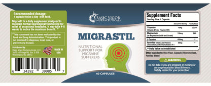 Basic Vigor Migrastil Migraine Support Capsules. Feverfew, Magnesium, Taurine & Vitamin B1 for Migraines Natural Supplement. Made in The USA. Vegan and Gluten Free. Basic VigorBuy Supplements Australia