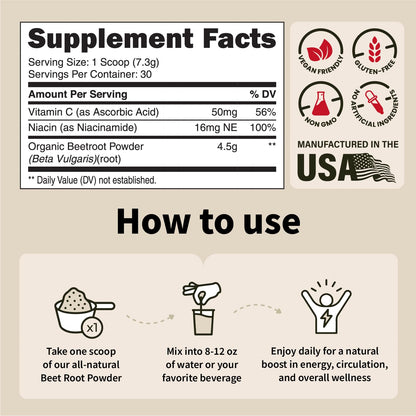 SPORTFOOD Beet Root Powder with Niacinamide & Vitamin C - Superfood for Circulation, Energy, & Stamina | Vegan, Non-GMO, Nitric Oxide Boost for Pre-Workout & Heart Health | Mixed Berry Flavor | 7.7oz Sport FoodBuy Supplements Australia