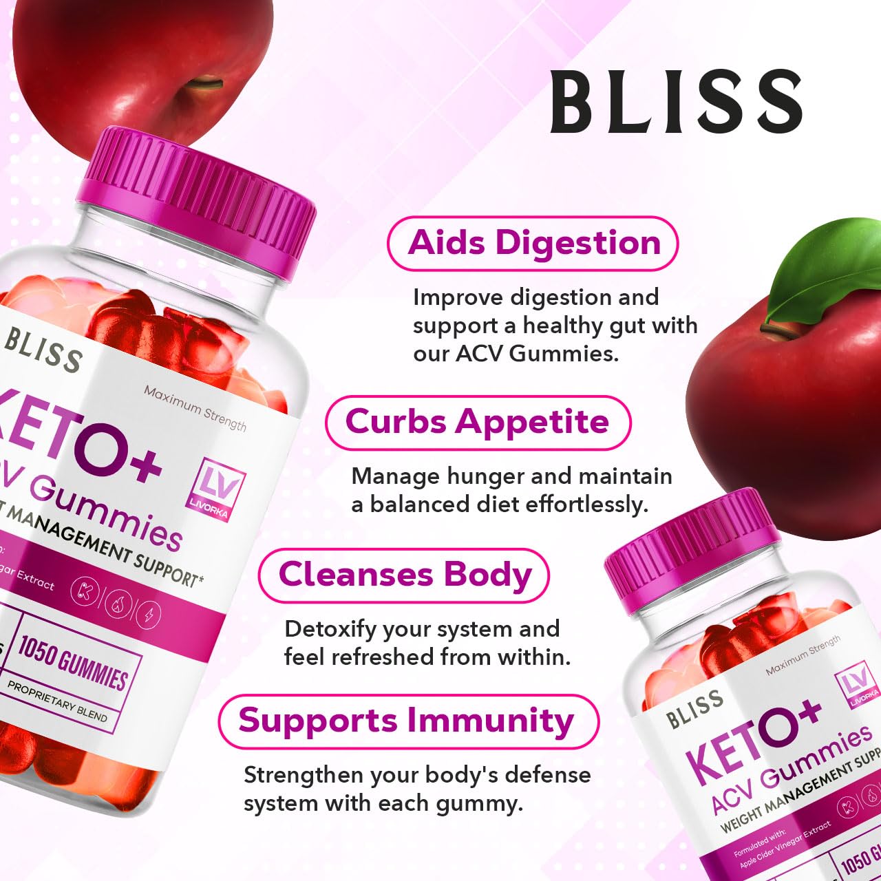 5 Pack - Bliss Keto ACV Gummies Advanced Weight Loss, Bliss ACV Active Gummies LIVORKABuy Supplements Australia