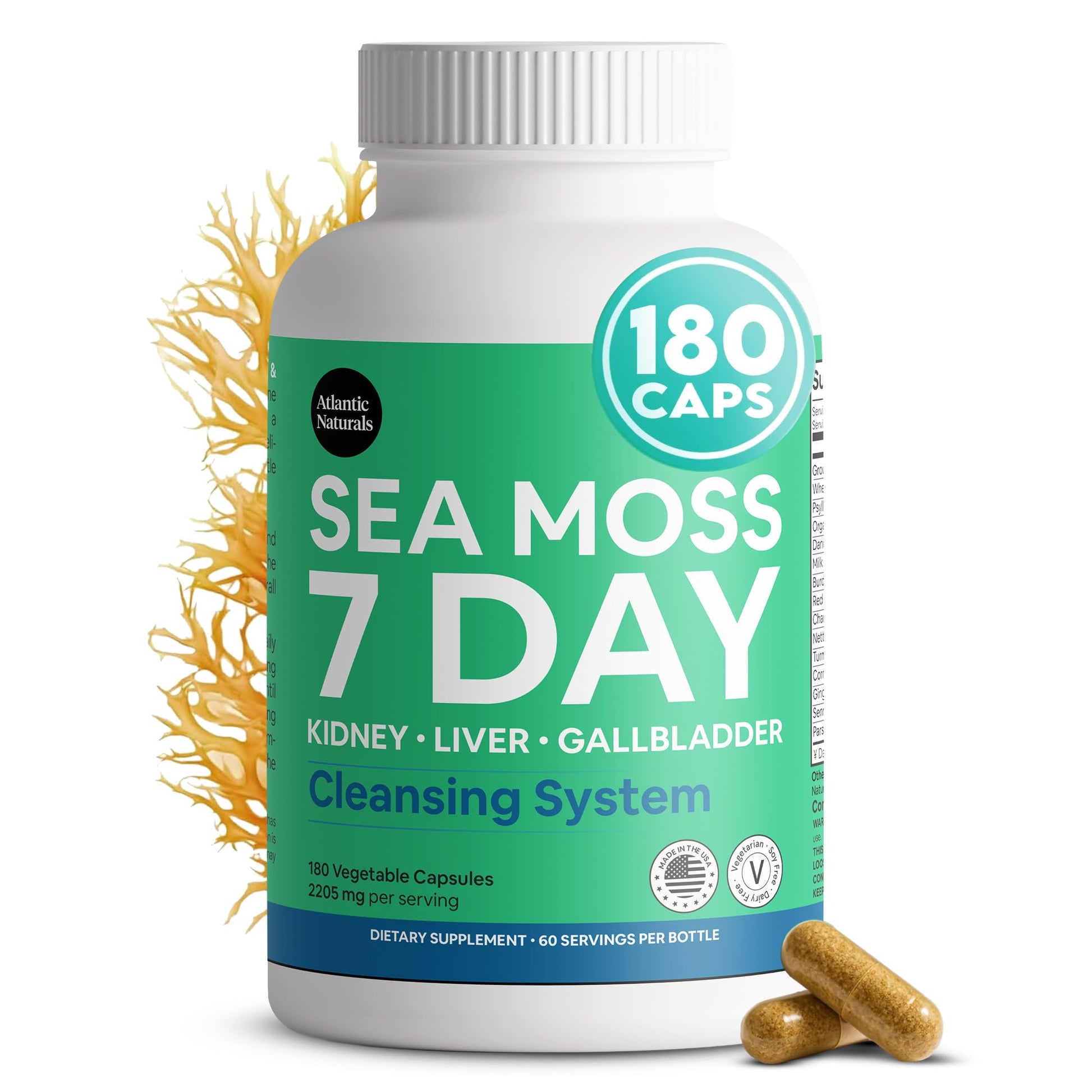 Atlantic Naturals Sea Moss Capsules – 7 Day Herbal Blend for Liver & Gallbladder Wellness – with Dandelion Root, Milk Thistle, Burdock Root, Red Clover & Chanca Piedra – 180 Count Sea Moss Capsules Atlantic NaturalsBuy Supplements Australia