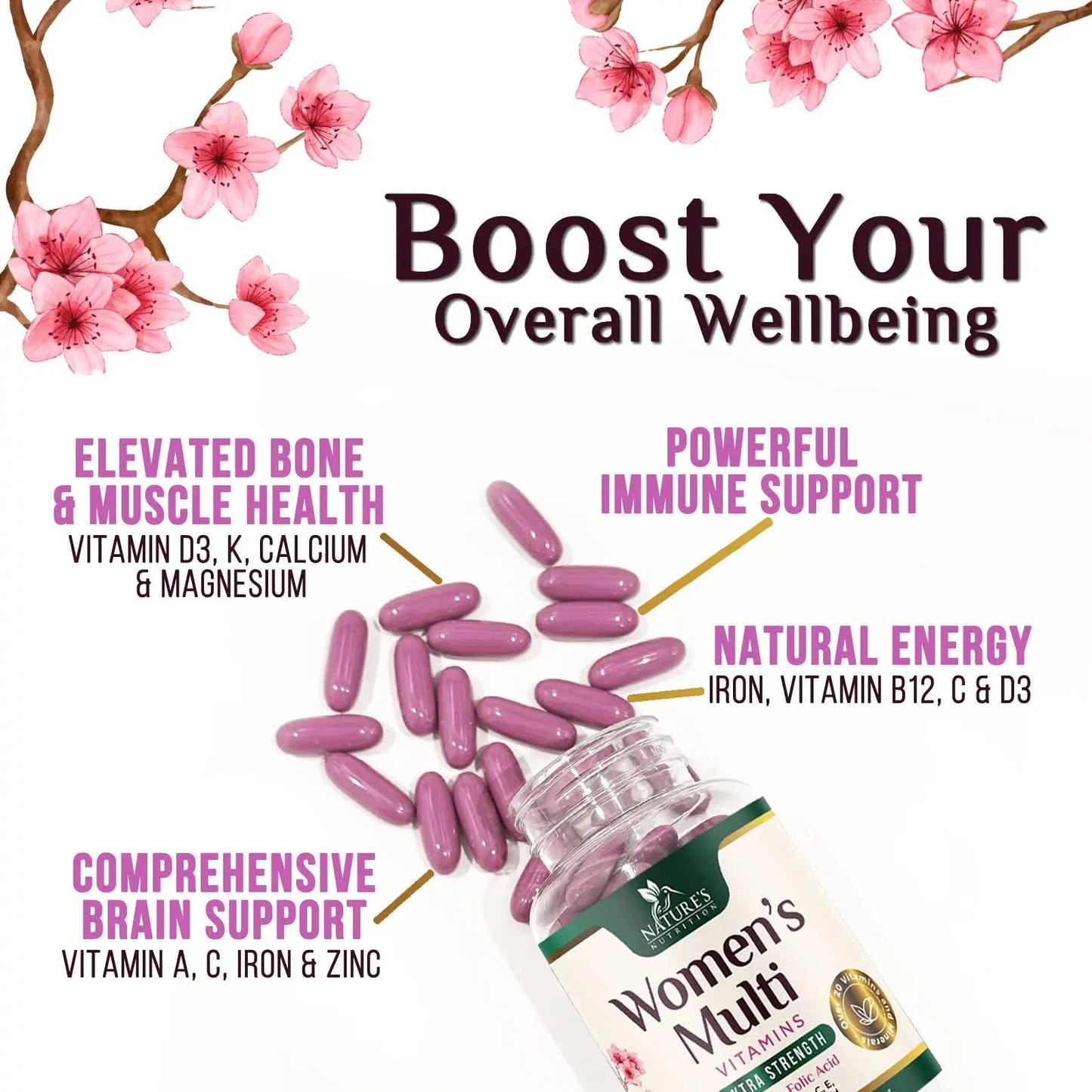 Multivitamin for Women - Complete Daily Womens Multivitamins with Calcium, Folic Acid, Vitamin A, C, D, E, & B Vitamins Nature's NutritionBuy Supplements Australia