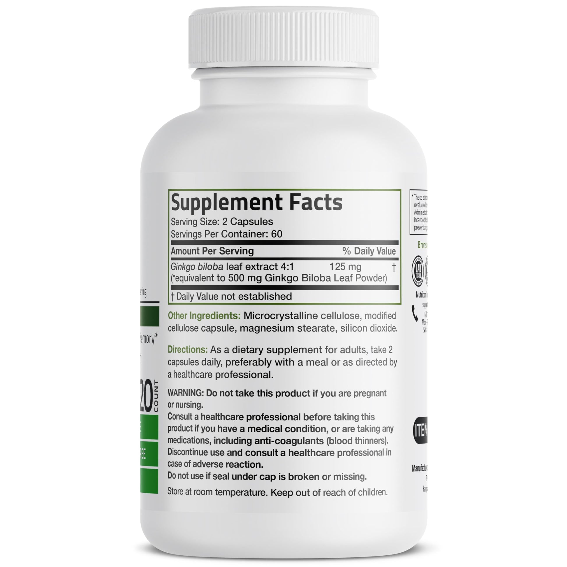 Bronson Ginkgo Biloba Extra Strength 125mg (4:1 Extract) Equivalent to 500mg BronsonBuy Supplements Australia