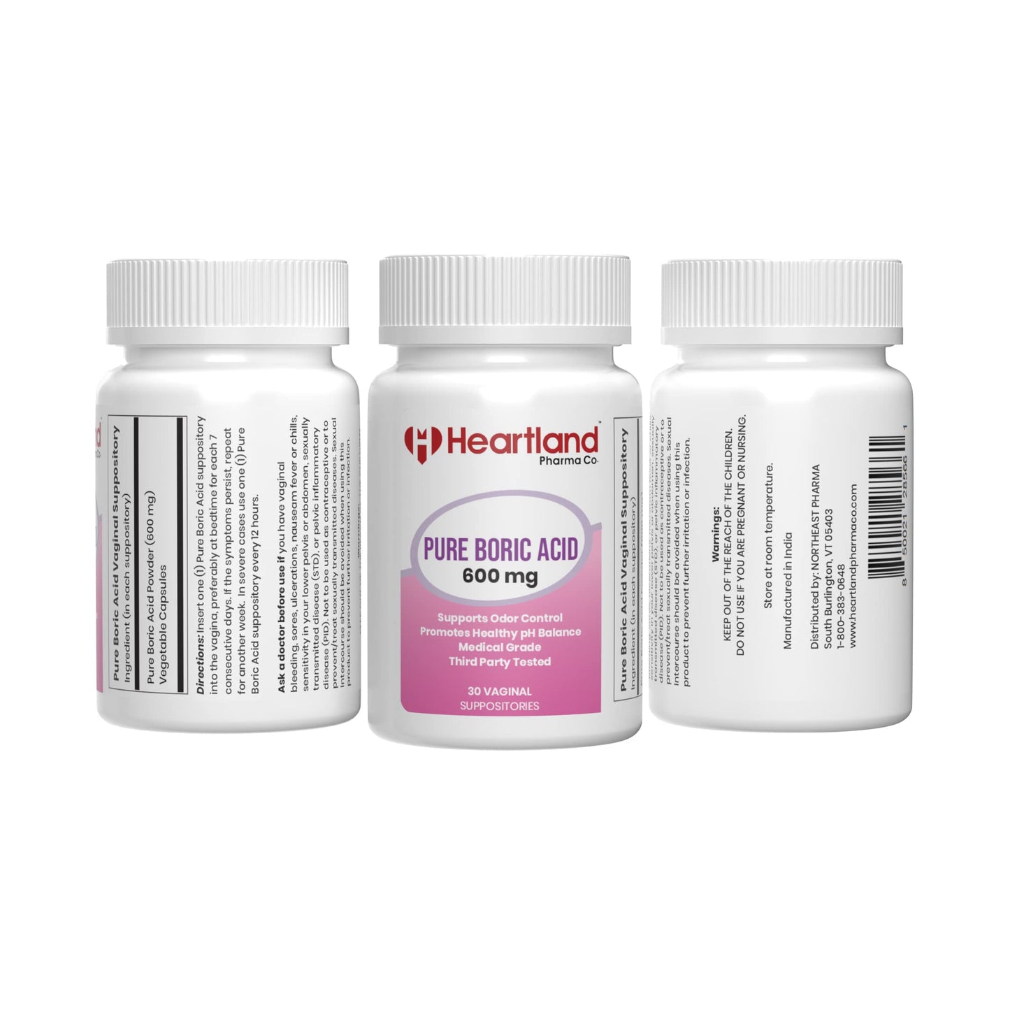 Heartland Pharma Boric Acid Vaginal Suppositories - Feminine Care - 100% Pure Boric Acid - (30 ct)(2 Pack) Heartland PharmaBuy Supplements Australia