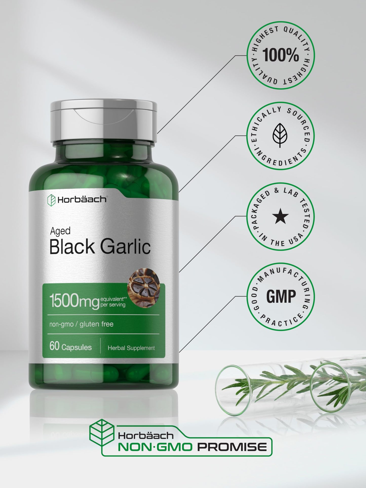 Aged Black Garlic Capsules 1500mg | 60 Count | Fermented Extract Supplement HorbäachBuy Supplements Australia