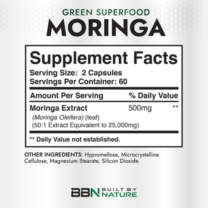 Built by Nature Moringa – 500mg Pure Moringa Leaf Extract 50:1 per Serving – High Potency Moringa Supplement – 120 Capsules Built by NatureBuy Supplements Australia