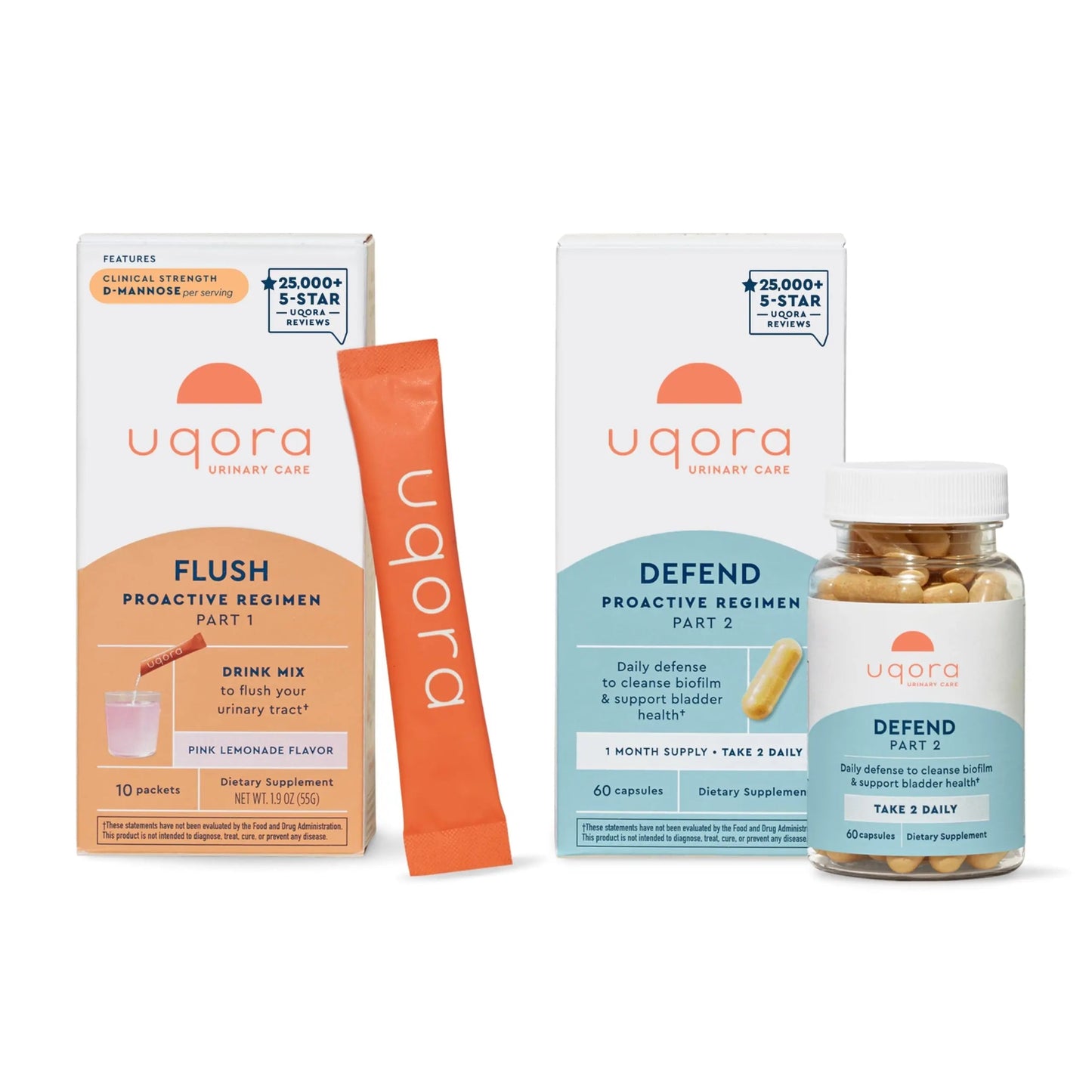 Uqora Flush (Pink Lemonade, 10 Packets) & Defend (60 Capsules) Bundle - Support Urinary Tract* with D-Mannose, Vitamin C & More - Support Bladder Health & Cleanse Biofilm* with D-Mannose & More UqoraBuy Supplements Australia