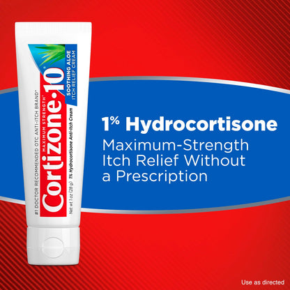 Cortizone-10 Maximum Strength Soothing Aloe Itch Relief Cream, 1% Hydrocortisone, Fast-Acting, Anti-Itch Cream for Bug Bites, Rash, Eczema, Psoriasis, Poison Ivy, Oak, Sumac & More, 1 oz Cortizone 10Buy Supplements Australia