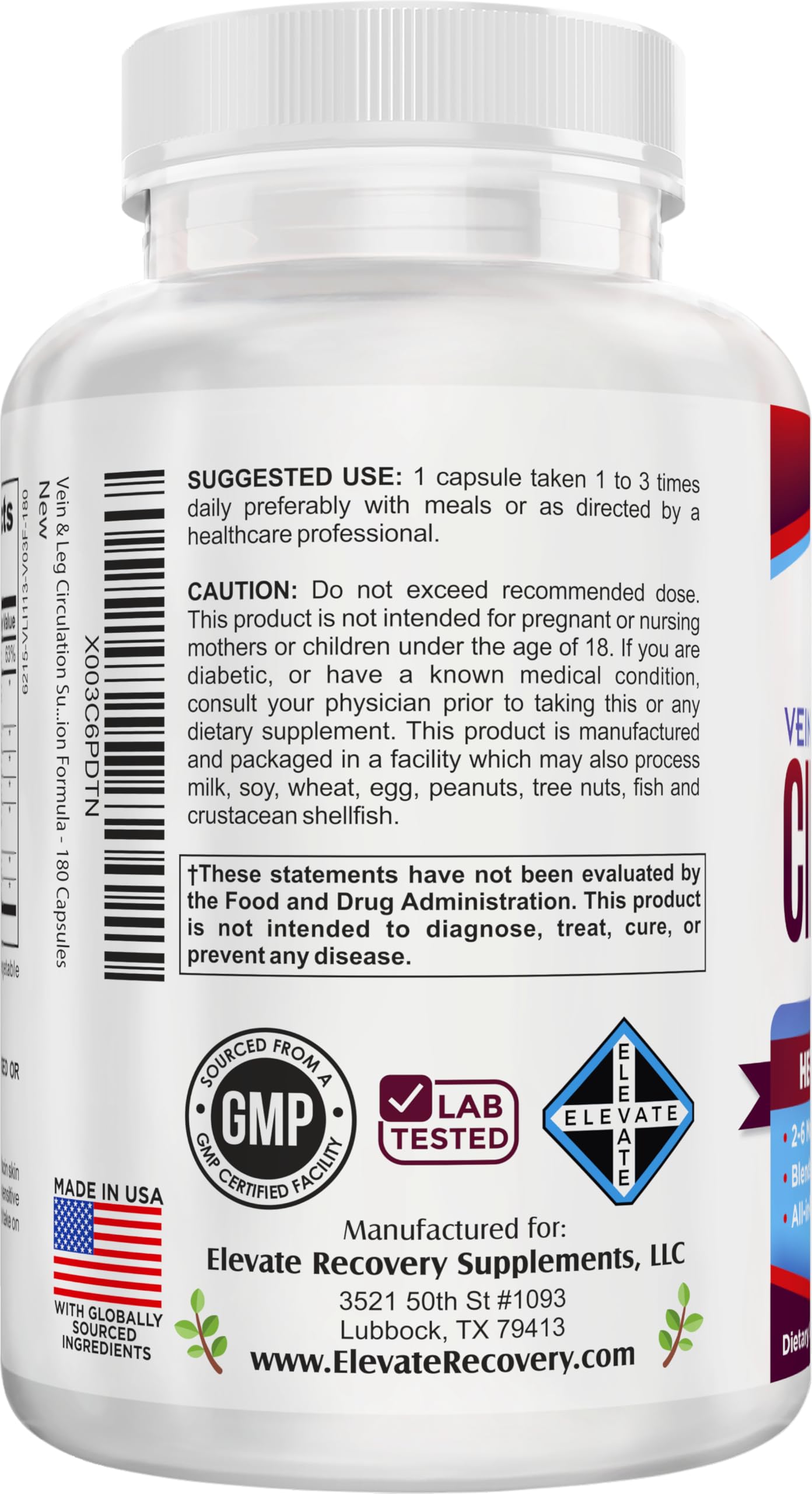 Vein & Leg Circulation (2-Month) Support Supplement with 8 Active Ingredients in 1 Formula | Leg + Vein | Blood Circulation Support Supplements | 60-Day Bulk Supply | 180 Capsules Elevate Recovery SupplementsBuy Supplements Australia