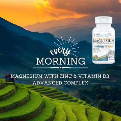 Kappa Nutrition Magnesium 4-in-1, 280mg Elemental Magnesium (Bisglycinate, Malate) + Zinc & Vitamin D3, Brain, Sleep, Energy, Muscle, Immune Support, 120 Vegan Capsules. KAPPA NUTRITIONBuy Supplements Australia