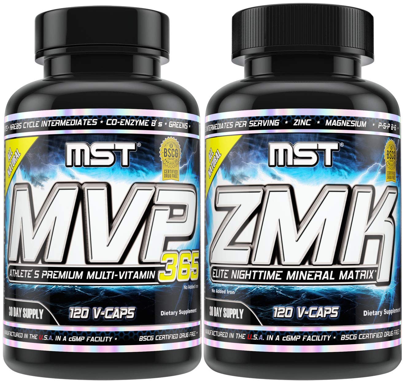 MST Foundation Stack, ZMK Nighttime Multi-Mineral, 120 V-Caps and MVP-365 Premium Multiple Vitamin, 1000iu Vitamin D3, 120 V-Caps, BSCG Certified Drug Free Millennium Sport Technologies MSTBuy Supplements Australia