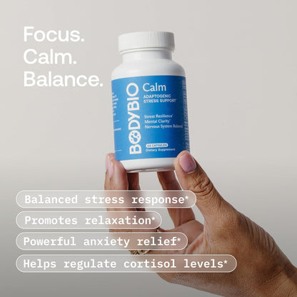 BodyBio Calm - Natural Stress Relief Blend with Rhodiola, Glycine & Phosphatidylserine - Supports Relaxation, Mental Focus & Balanced Cortisol - Non - Drowsy Formula BodyBioBuy Supplements Australia
