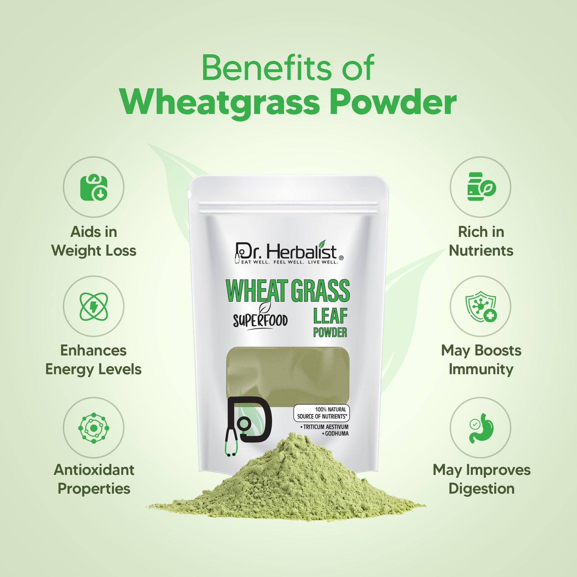 Dr. HERBALIST Wheatgrass Powder 200g - Pure Triticum Aestivum with Chlorophyll Iron & Vitamins A C E | Supports Daily Greens Detox & Nutrient Density* | Halal Dr. HERBALISTBuy Supplements Australia