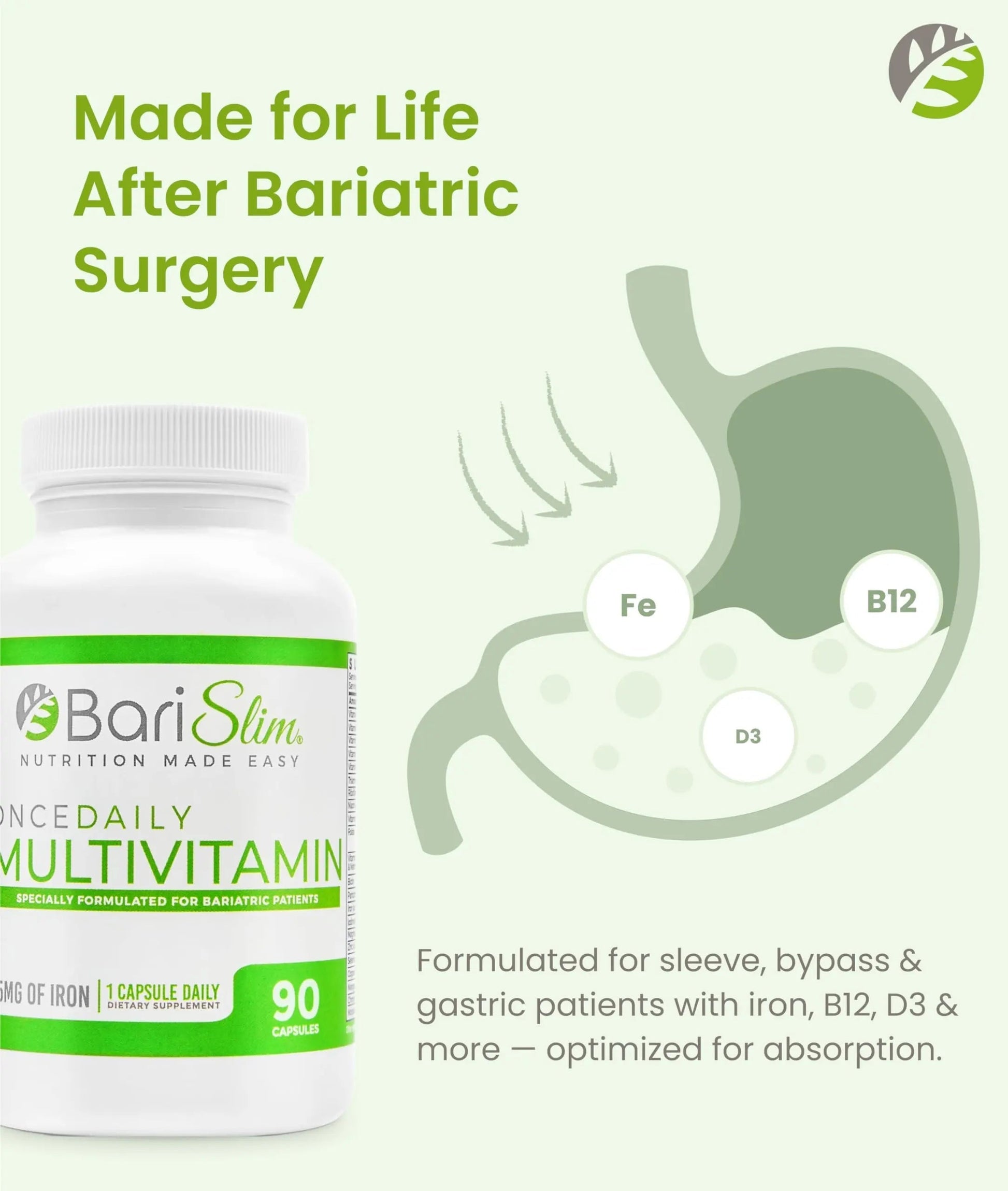 BariSlim Once Daily Bariatric Multivitamin Capsule - 45mg of Iron - Bariatric Vitamin & Supplement for Post Bariatric Surgery Including Gastric Bypass & Gastric Sleeve | 90 Day Supply BariSlimBuy Supplements Australia