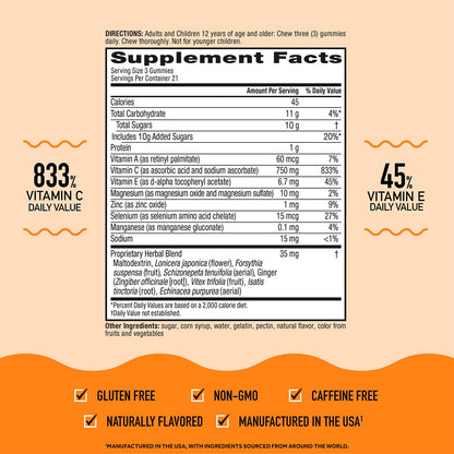Airborne 750mg Vitamin C Immune Support Supplement Gummies for Adults, Assorted Fruit Flavor, Gluten Free Crafted Blend with Powerful Antioxidants Vitamins A C & E, 42 Gummies (2 Pack) AirborneBuy Supplements Australia