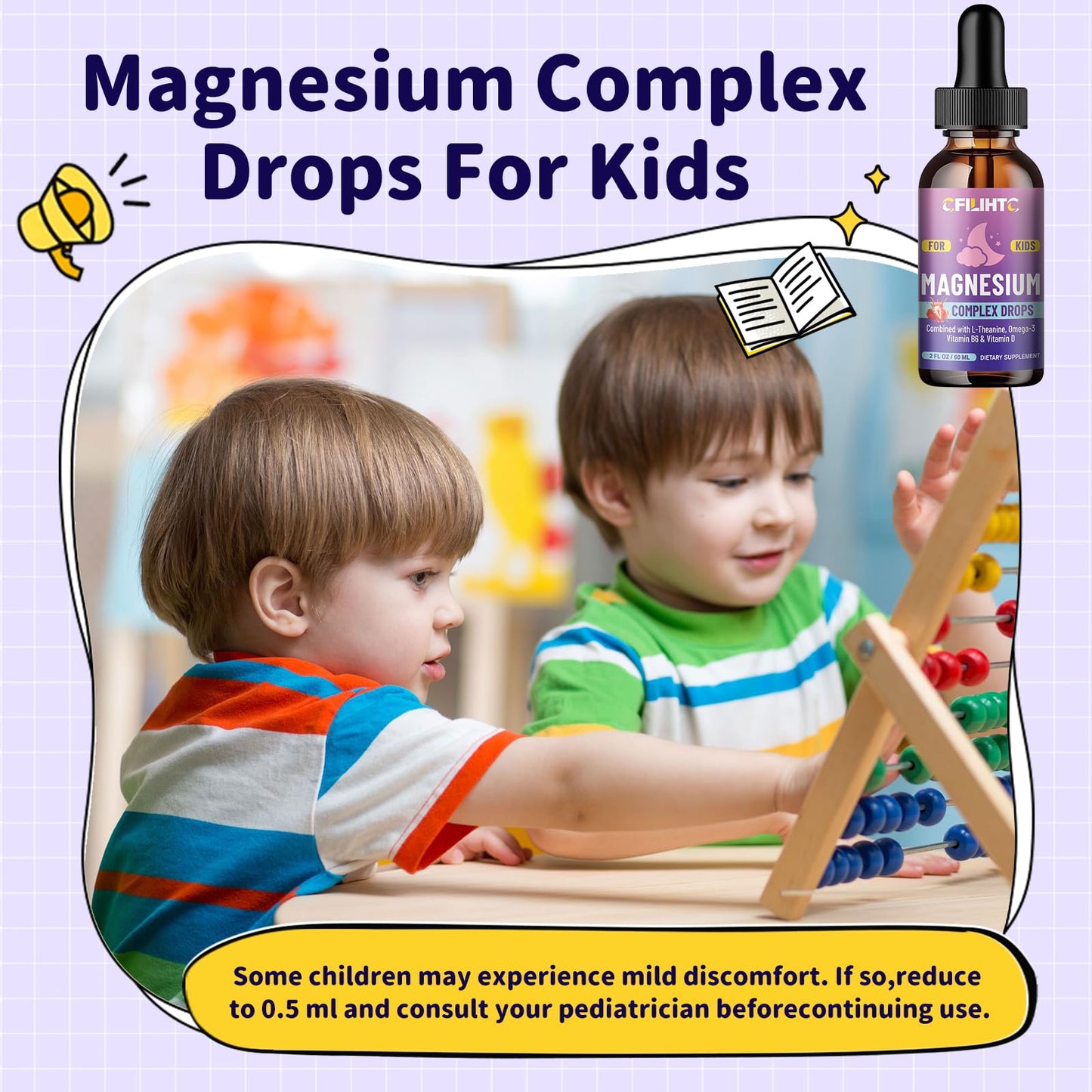 Kids Magnesium Liquid Drops-Magnesium Glycinate Liquid for Kids Supplement-w/L-theanine, Omega-3, Vitamin B6, D3 - for Sleep, Relaxation, Brain, Bones - 4 Fl Oz Children's Calm CFILIHTCBuy Supplements Australia