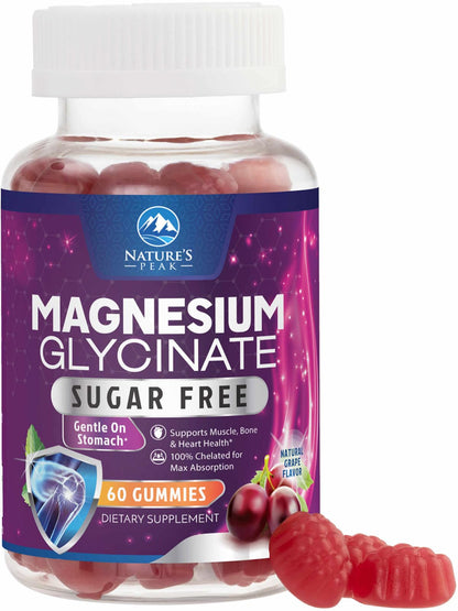Magnesium Glycinate Gummies - Sugar Free - 100% Chelated Magnesium Gummy Supplement for Max Absorption - for Sleep Support & Heart, Muscle & Bone Health - Gentle on Stomach, Grape Flavor - 60 Gummies Nature's PeakBuy Supplements Australia