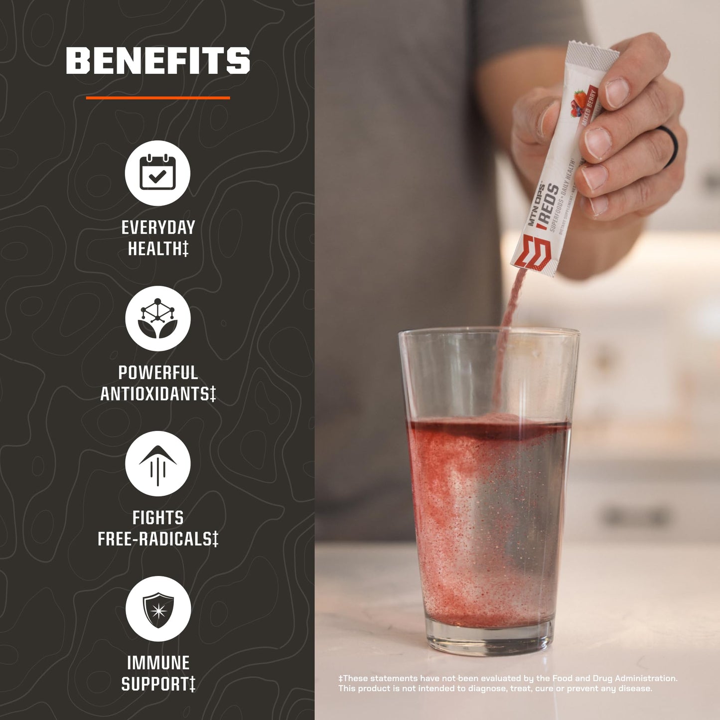 MTN OPS Reds Super Reds Antioxidant Drink Powder Daily Health Blend with Phytonutrients Free Radical Support 30 On The Go Stick Packs MTN OPSBuy Supplements Australia