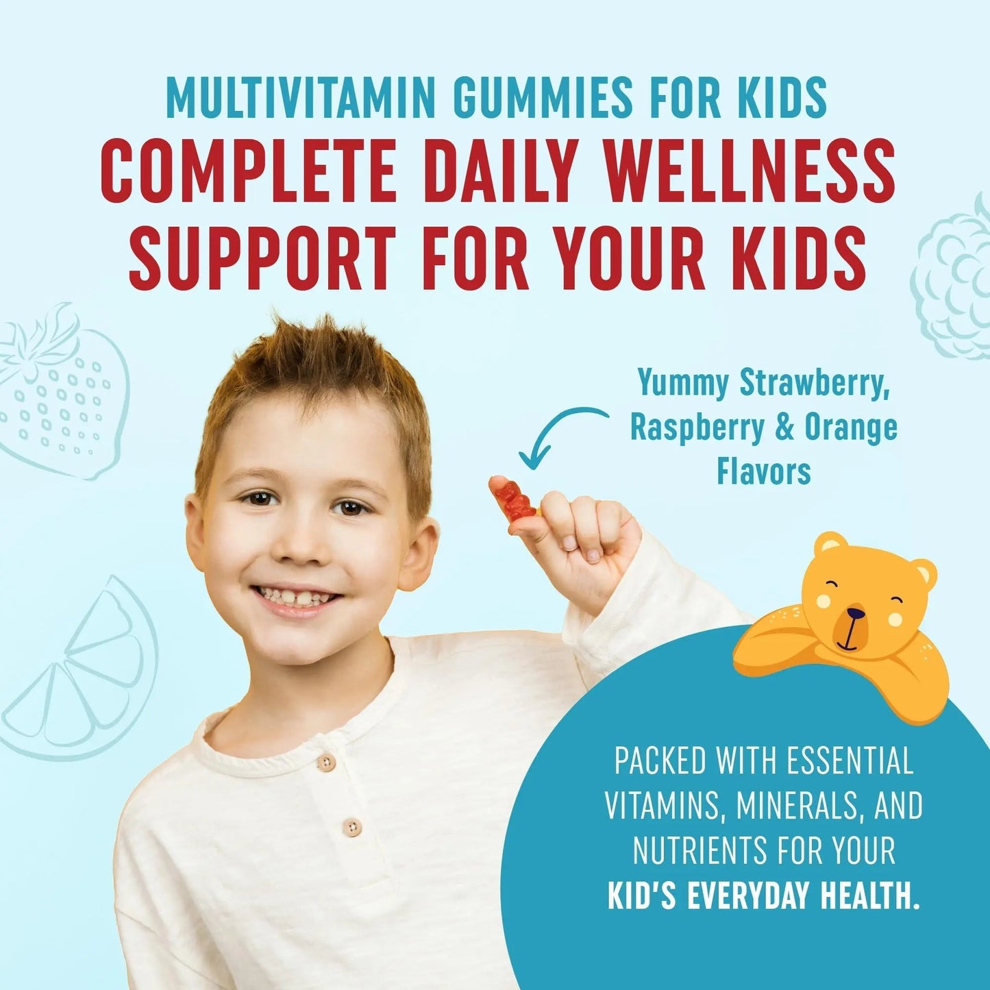 Kids Multivitamin Gummies | Vitamins A, B, C, D & Zinc for Immunity, Growth & Development | Daily Multivitamins for Children Ages 2+ | MAV NUTRITION